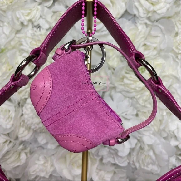 Y2K Vintage Pink Coach Soho Suede Hobo 9658 & Mini Soho Hobo Bag Charm 1659 SET - Picture 7 of 16
